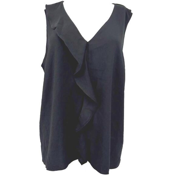 Halston Sleeveless V-Neck Ruffle Front Pullover Top Size Small in Black NWT - Picture 1 of 4